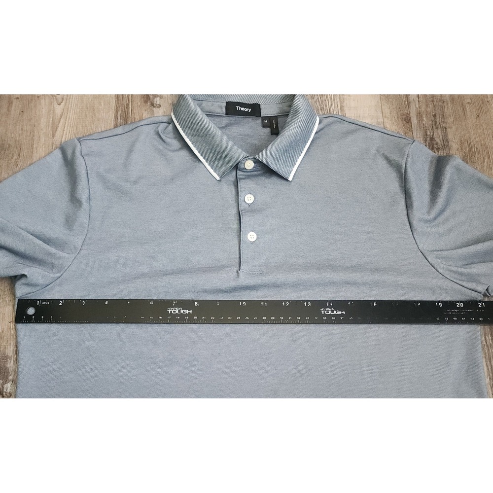 Theory Polo Shirt Mens Medium Blue Urban Pique Tipped Collar Short Sleeve - Picture 3 of 5